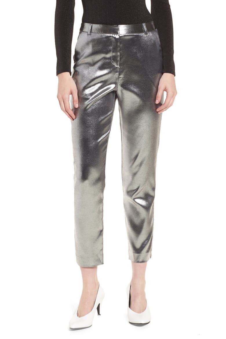 Metallic Suit Trousers, Main, color, SILVER