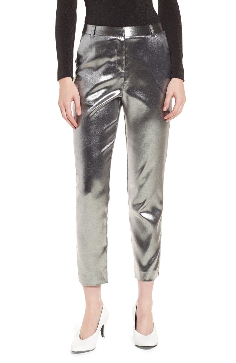 Topshop Metallic Suit Trousers, Main, color, 