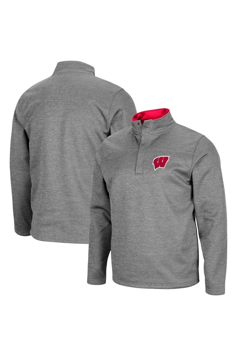 Men's Colosseum Heathered Charcoal Wisconsin Badgers Roman Pullover Jacket, Main, color, Heather Charcoal