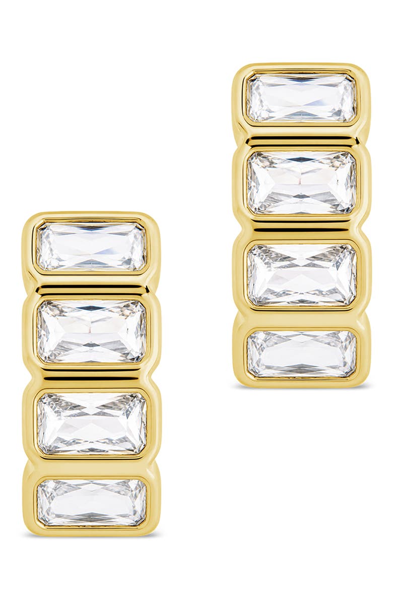 Emerald Cut Cubic Zirconia Huggie Hoop Earrings, Alternate, color, GOLD