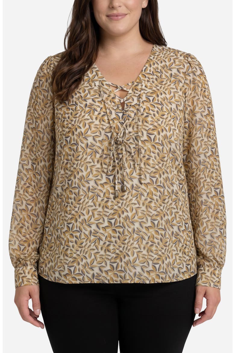 Front Lace-Up Top, Main, color, GOLD BLUE MULTI