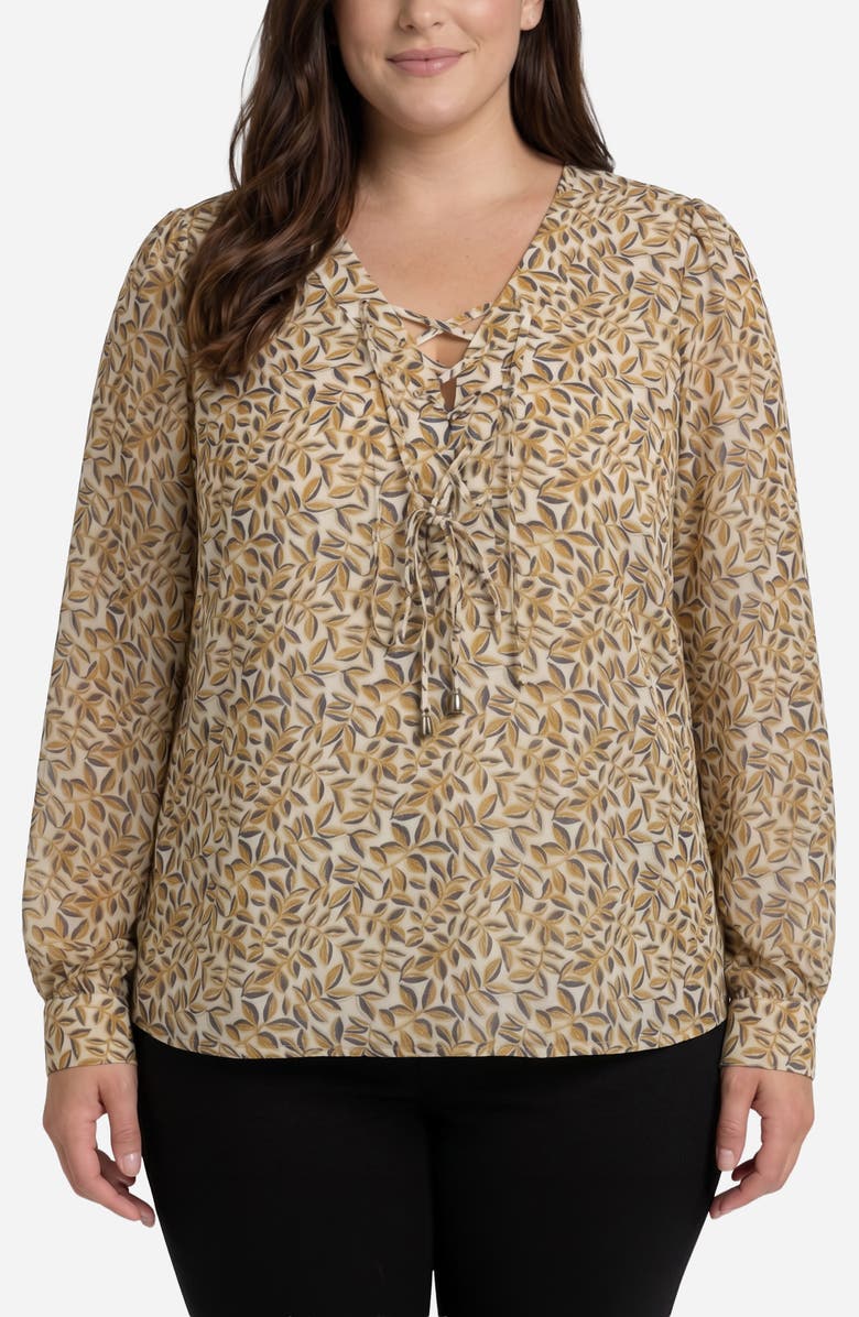 Liverpool Los Angeles Front Lace-Up Top, Main, color, Gold Blue Multi