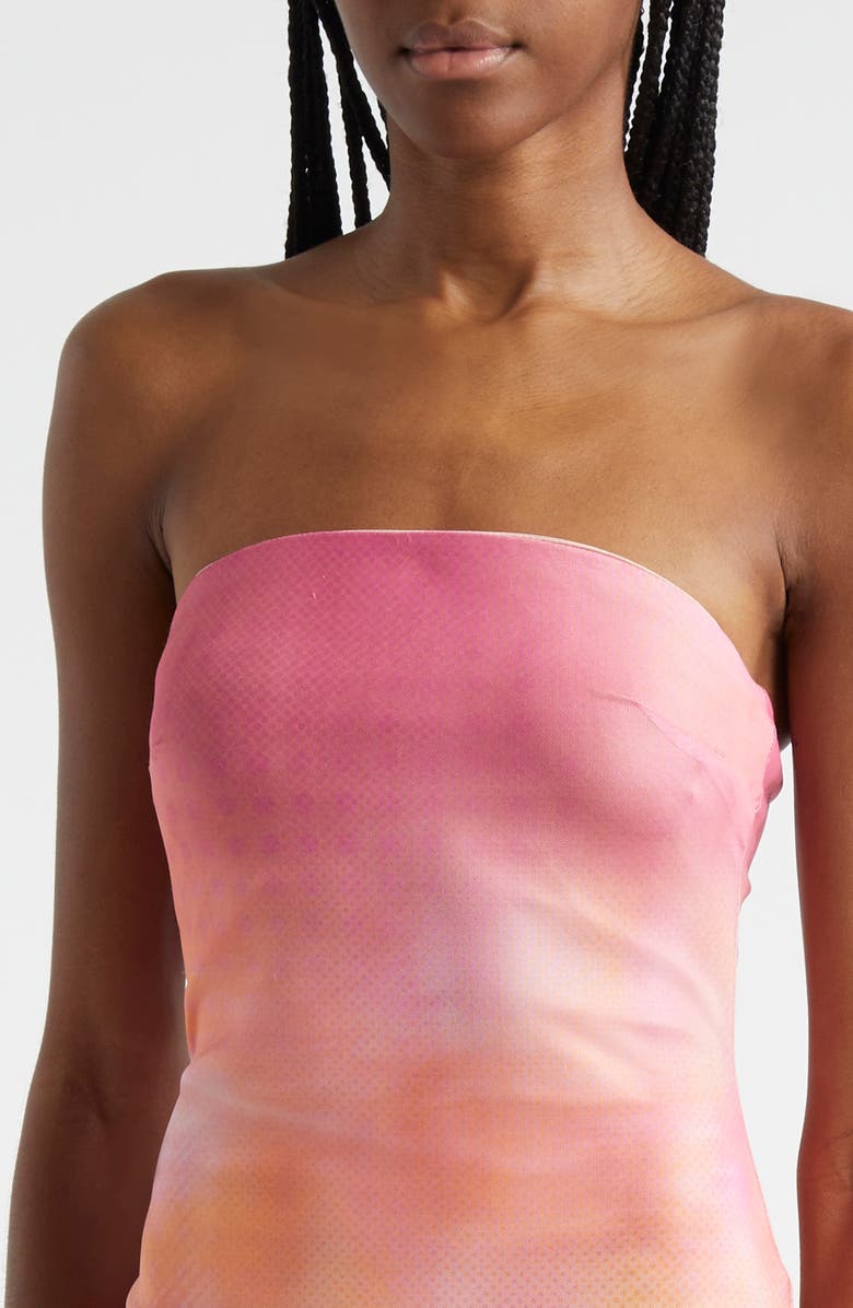 Rare London Tie Dye Strapless Mesh Gown, Alternate, color, 