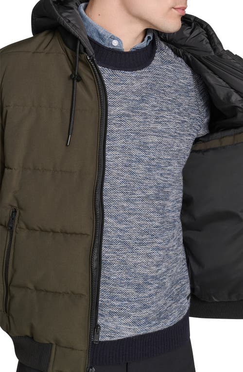 Kenneth Cole New York Oxford Hooded Quilted Bomber Jacket In Green