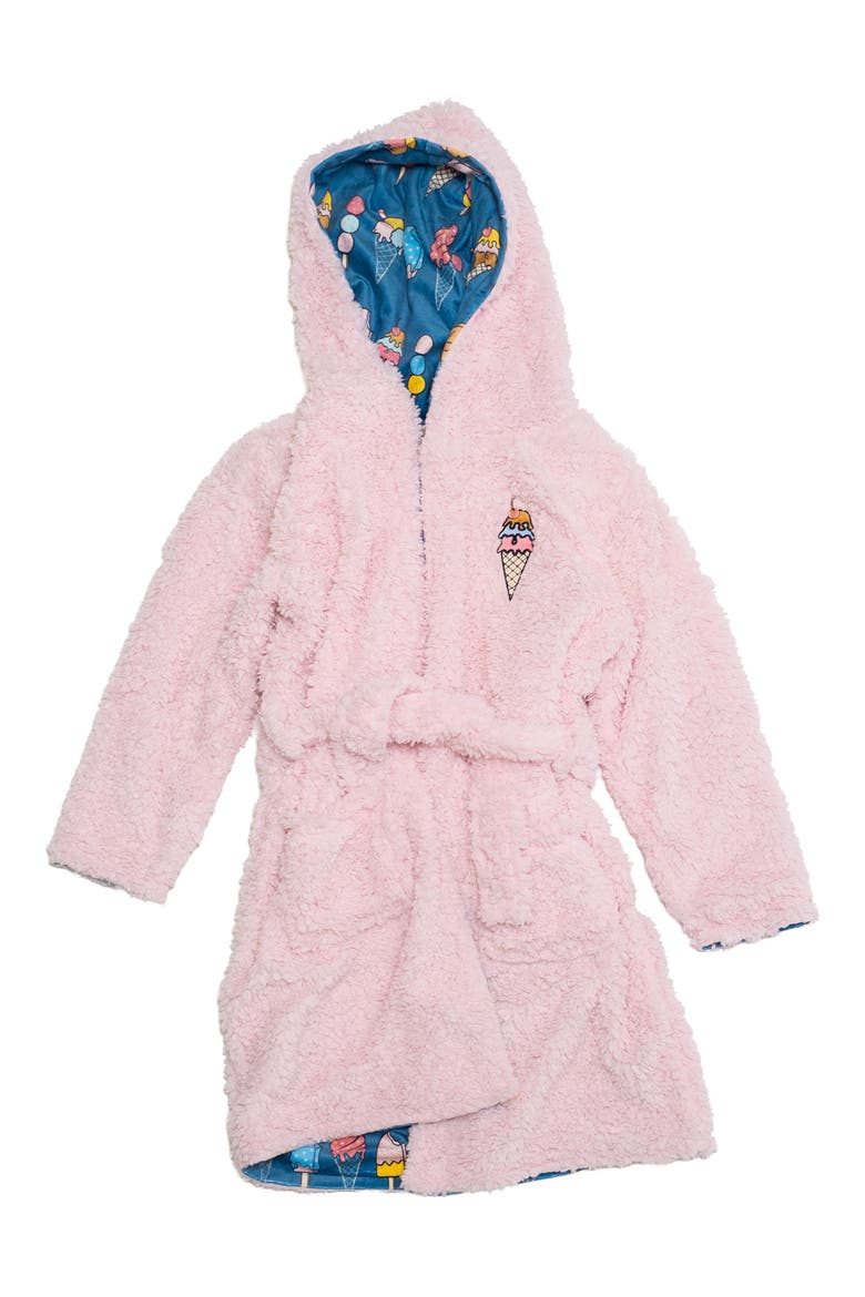 Kids' Reversible Ice Cream Hooded Robe, Alternate, color, BALLET SLIPPER