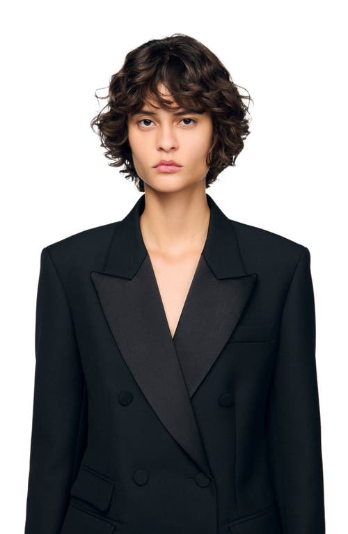 Sandro Tuxedo Jacket With Satin Collar In Black