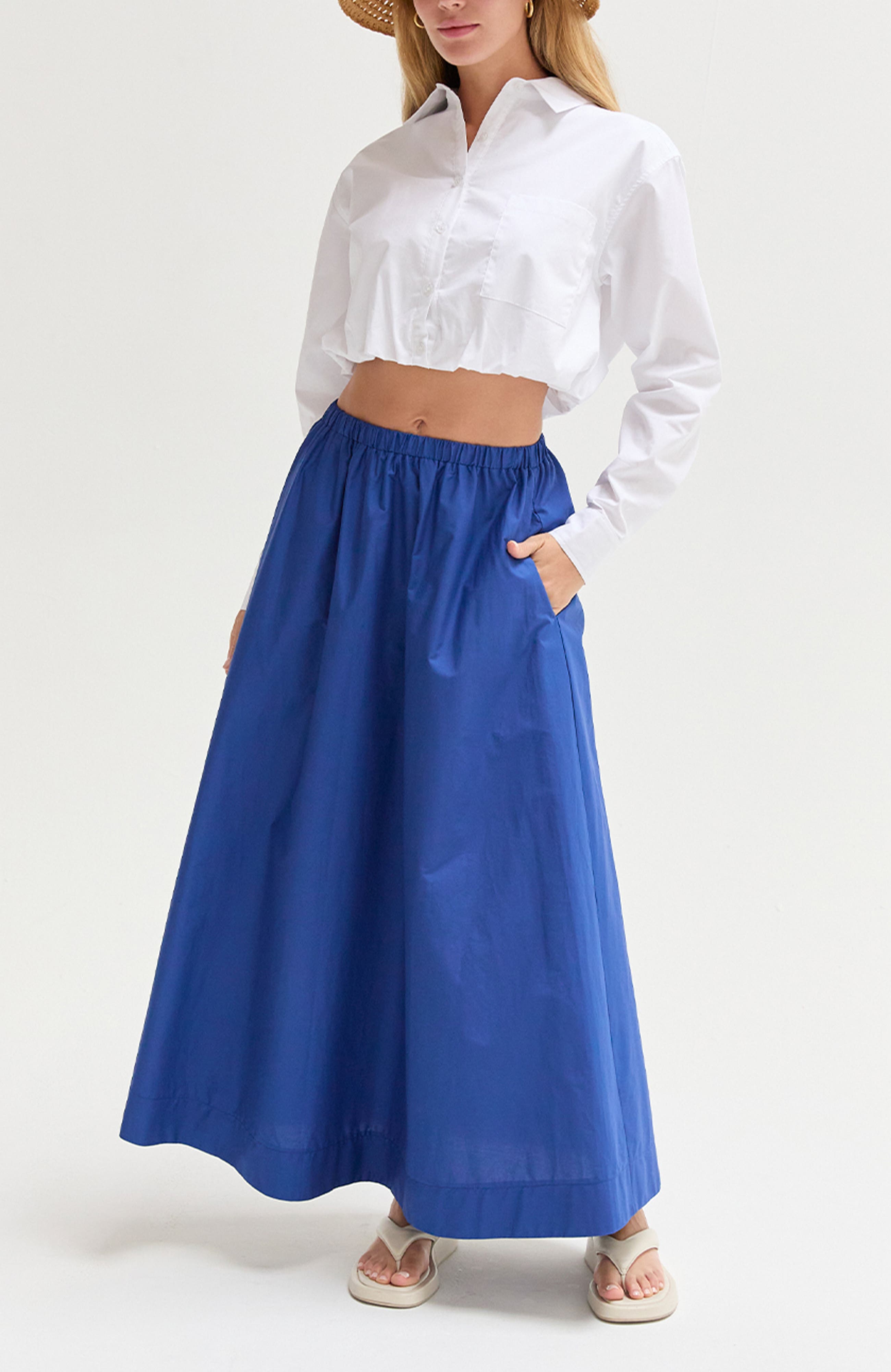 Poplin Bubble Hem Cropped Shirt - image 2