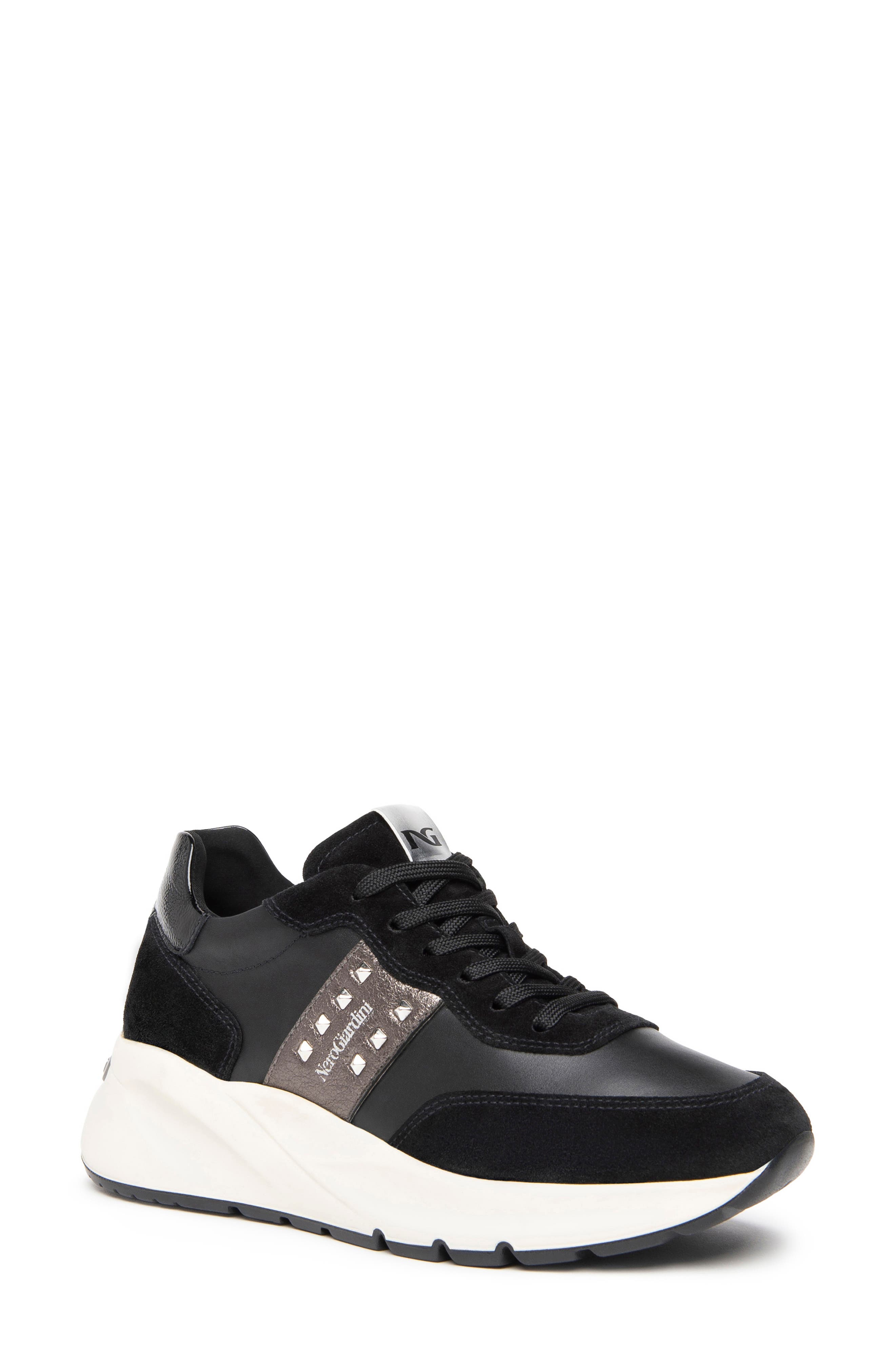 NeroGiardini Studded Platform Sneaker, Main, color, Black