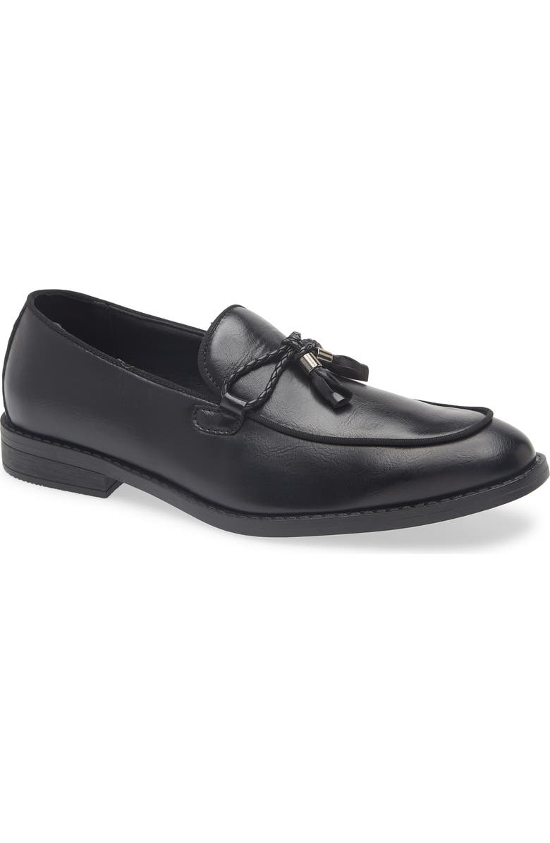 GEOFFREY BEENE Tassel Faux Leather Loafer, Main, color, Black