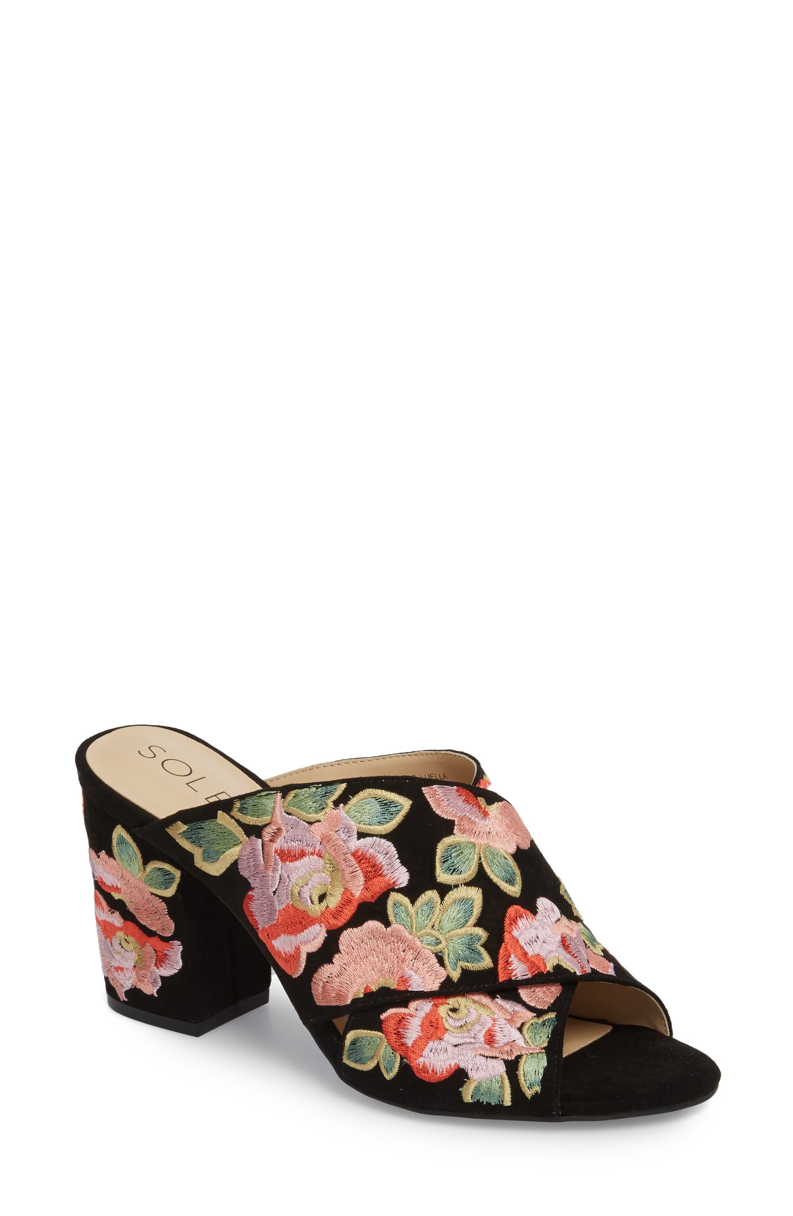 Sole Society Luella Flower Embroidered Slide, Main, color, 