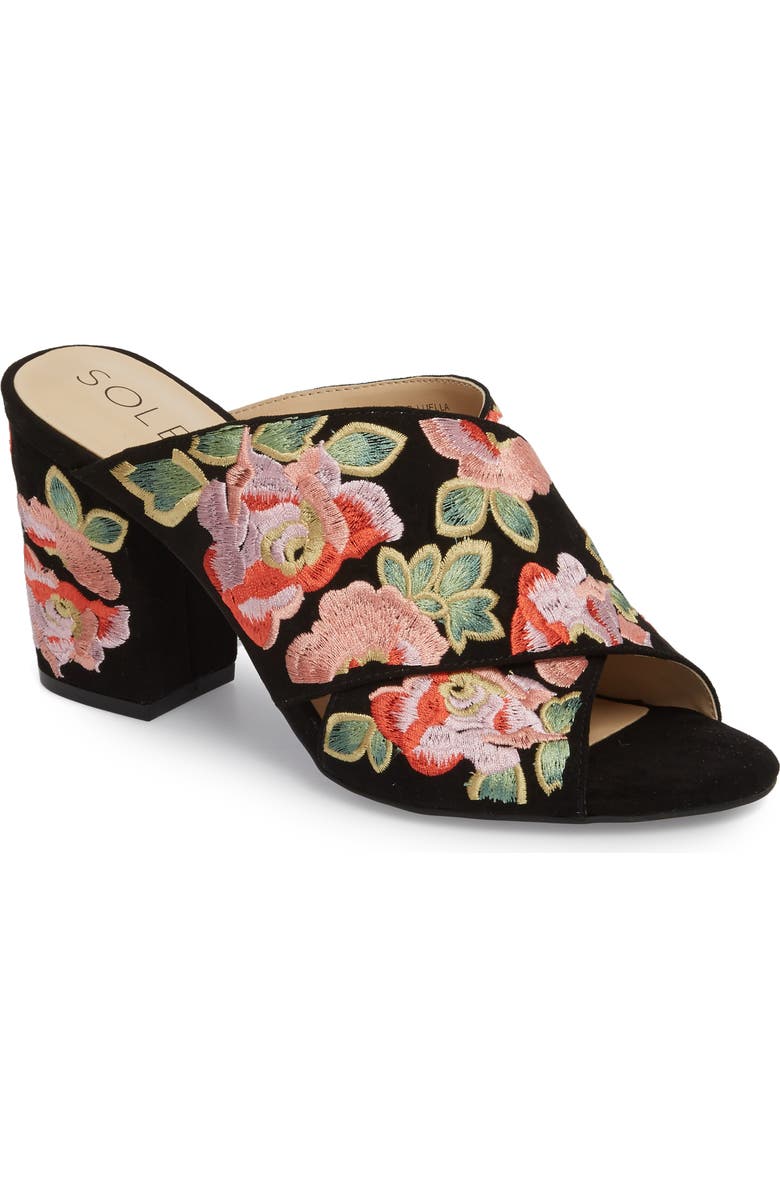 Sole Society Luella Flower Embroidered Slide, Main, color,