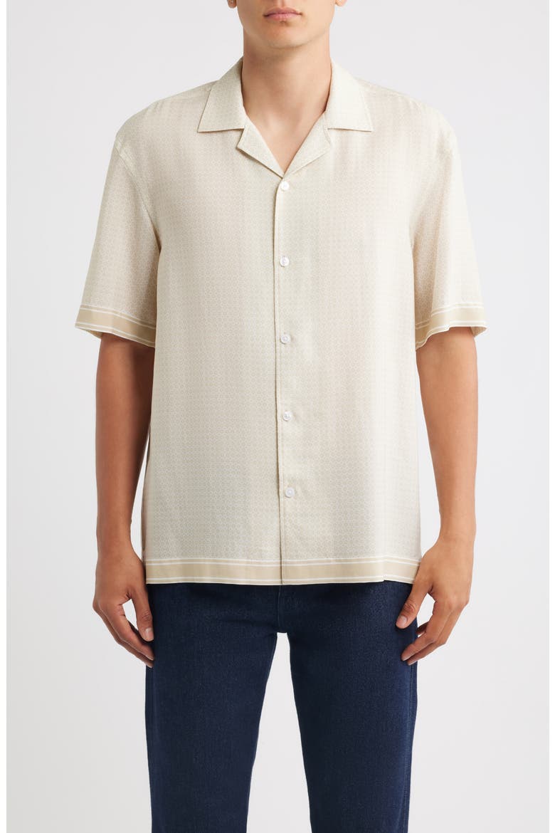 Lars Relaxed Fit Micropattern Camp Shirt, Main, color, OPEN BEIGE