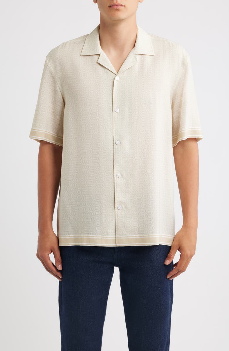 BOSS Lars Relaxed Fit Micropattern Camp Shirt, Main, color, Open Beige