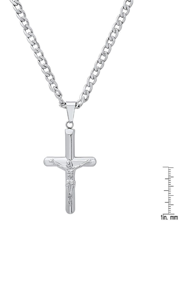 Men's Stainless Steel Tubular Crucifix Pendant Necklace, Alternate, color, SILVER