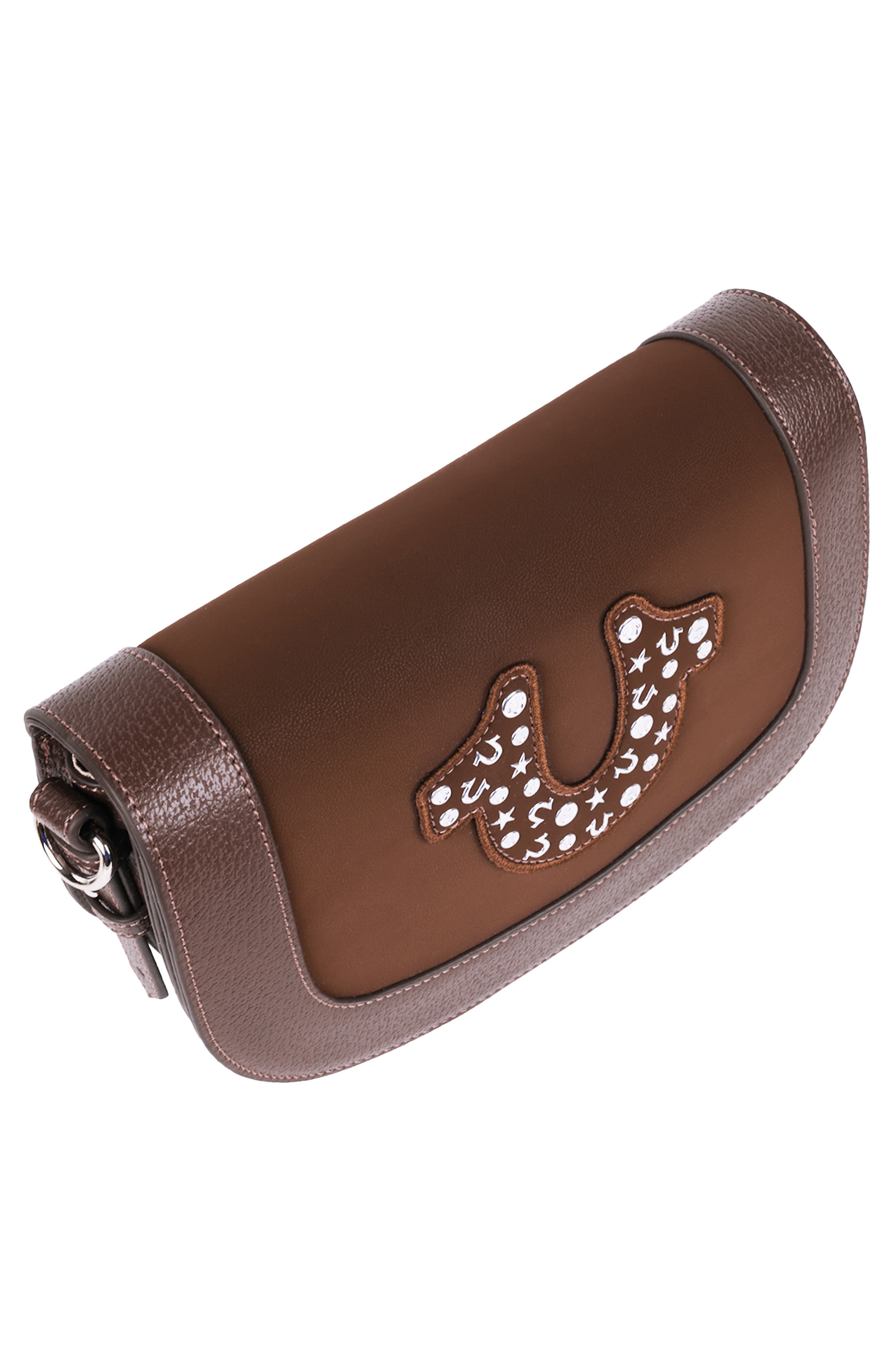 True Religion Studded Horseshoe Crossbody Bag, Alternate, color, Chocolate