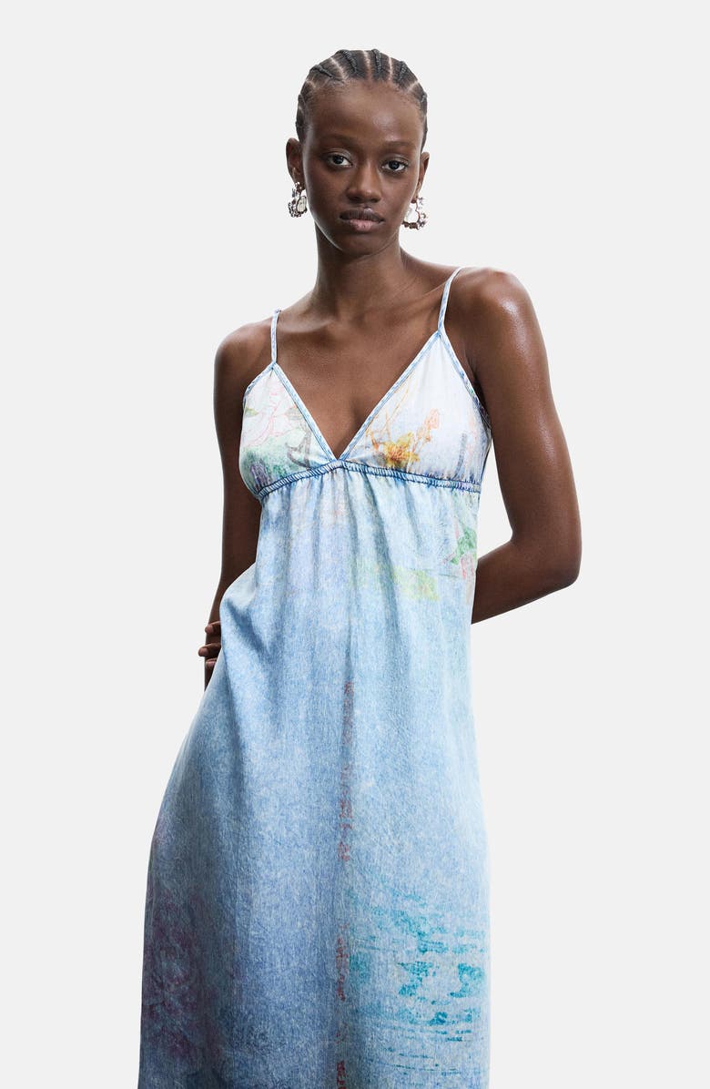 Desigual Floral Print Denim Dress, Alternate, color, 