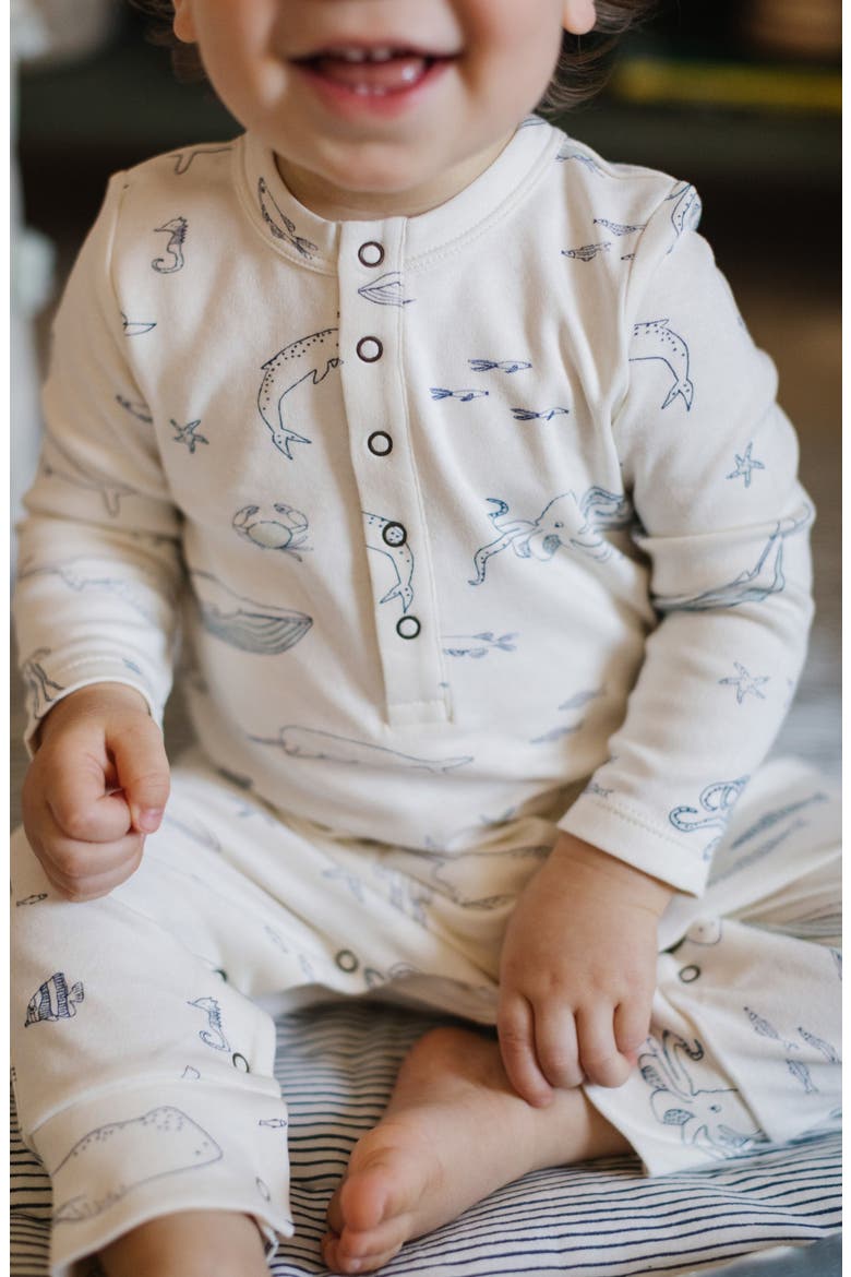 Life Aquatic Patch Pocket Organic Cotton Henley Romper, Alternate, color, LIFE AQUATIC