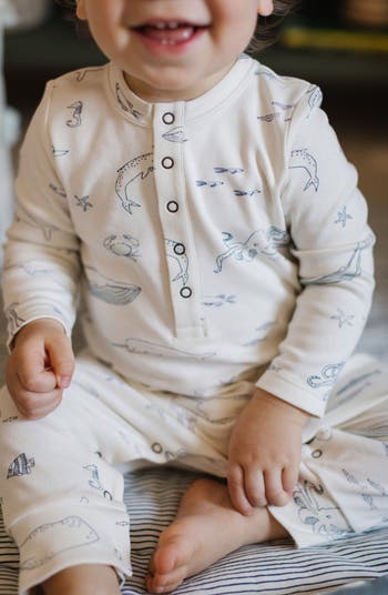 Life Aquatic Patch Pocket Organic Cotton Henley Romper