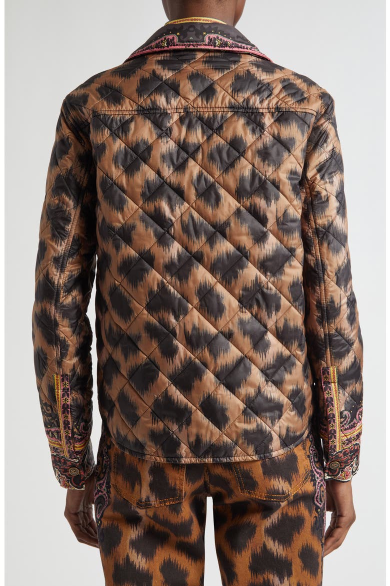 Print Quilted Down Jacket, Alternate, color, DARK BROWN
