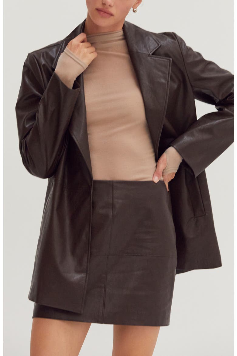 Faux Leather Oversized Blazer, Main, color, Espresso