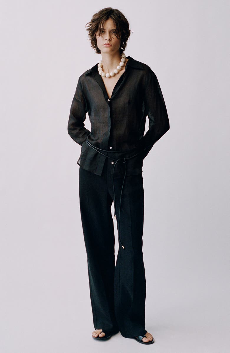 MANGO Tie Waist Wide Leg Linen Pants, Alternate, color, 