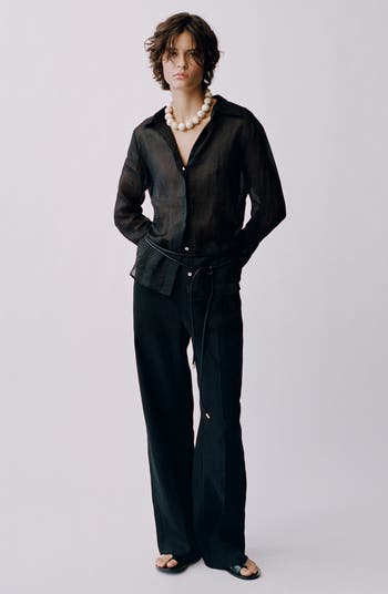 Tie Waist Wide Leg Linen Pants