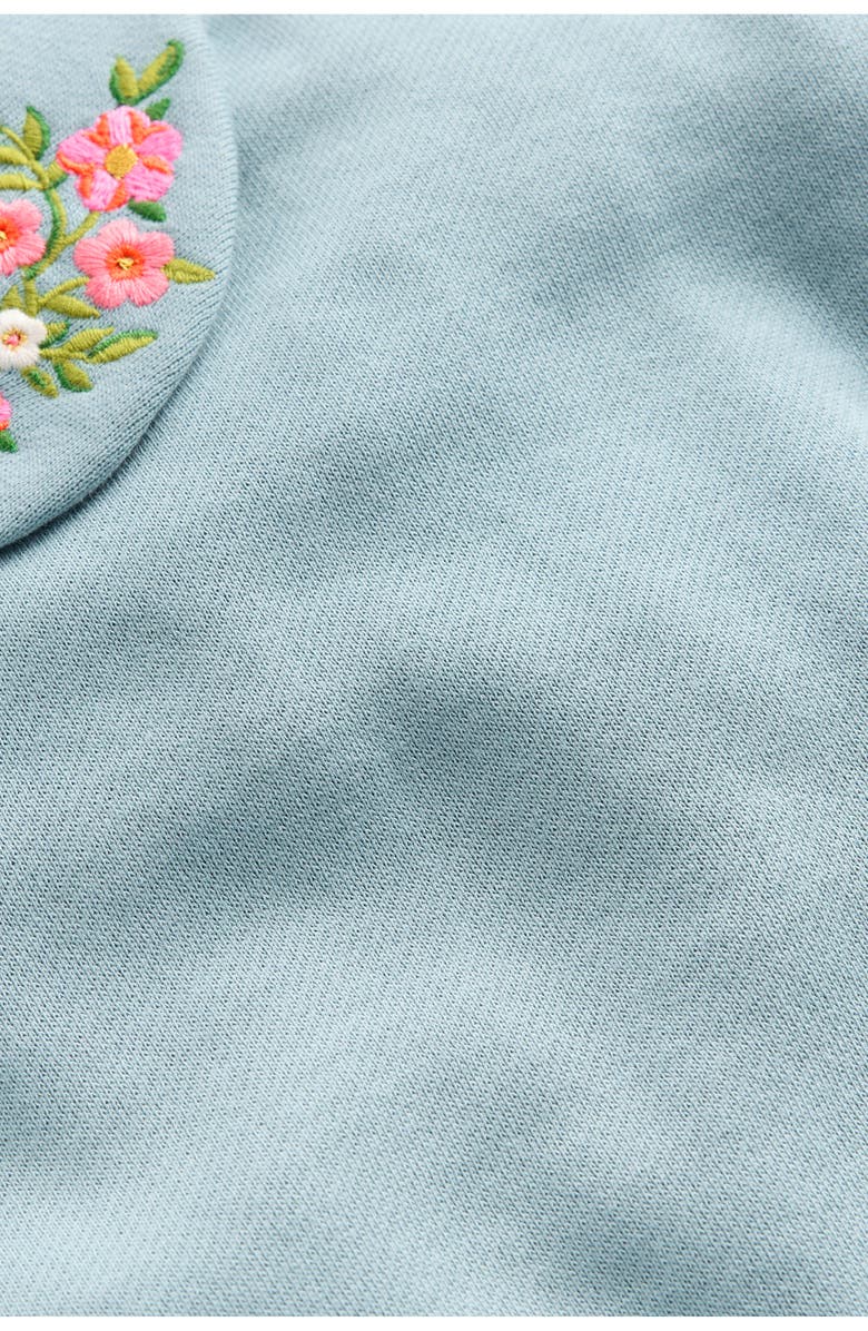 Mini Boden Kids' Floral Embroidered Peter Pan Collar Sweatshirt, Alternate, color, Pale Blue Embroidery