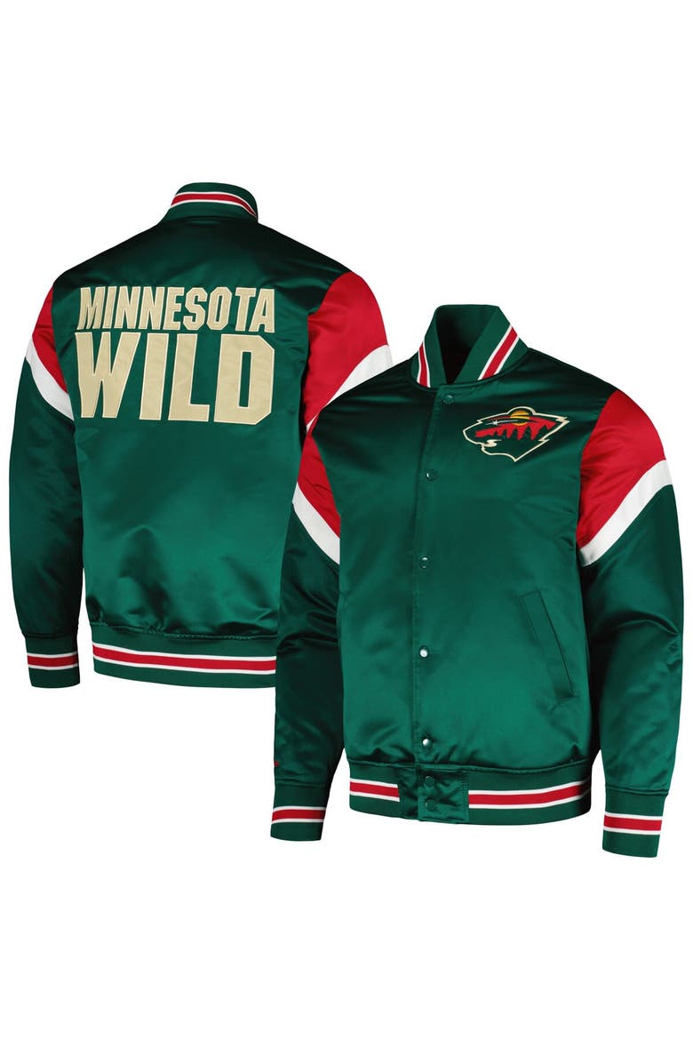 Men's Mitchell & Ness Green Minnesota Wild Midweight Satin Full-Snap Jacket, Main, color, Green