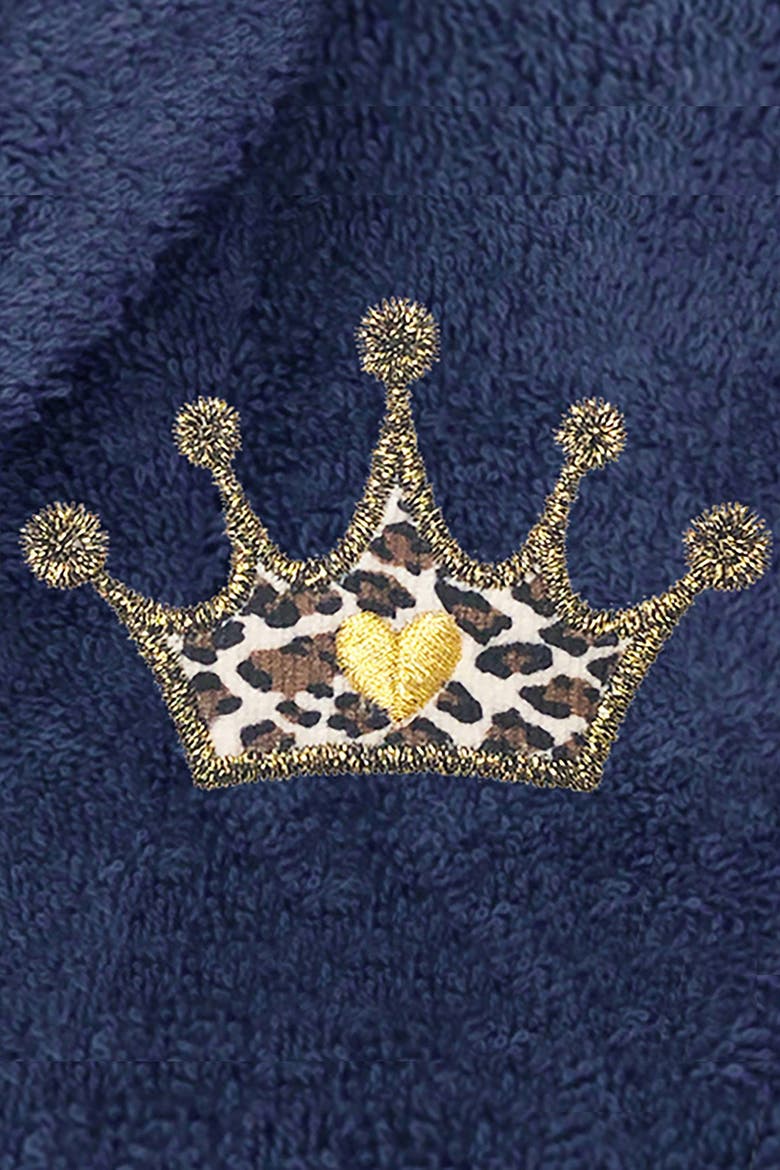 Cheetah Crown Design Embroidered Terry Bathrobe, Alternate, color, NAVY