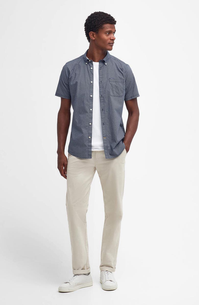 Barbour Tailored Fit Scallop Print Short Sleeve Cotton Button-Down Shirt, Alternate, color, Navy
