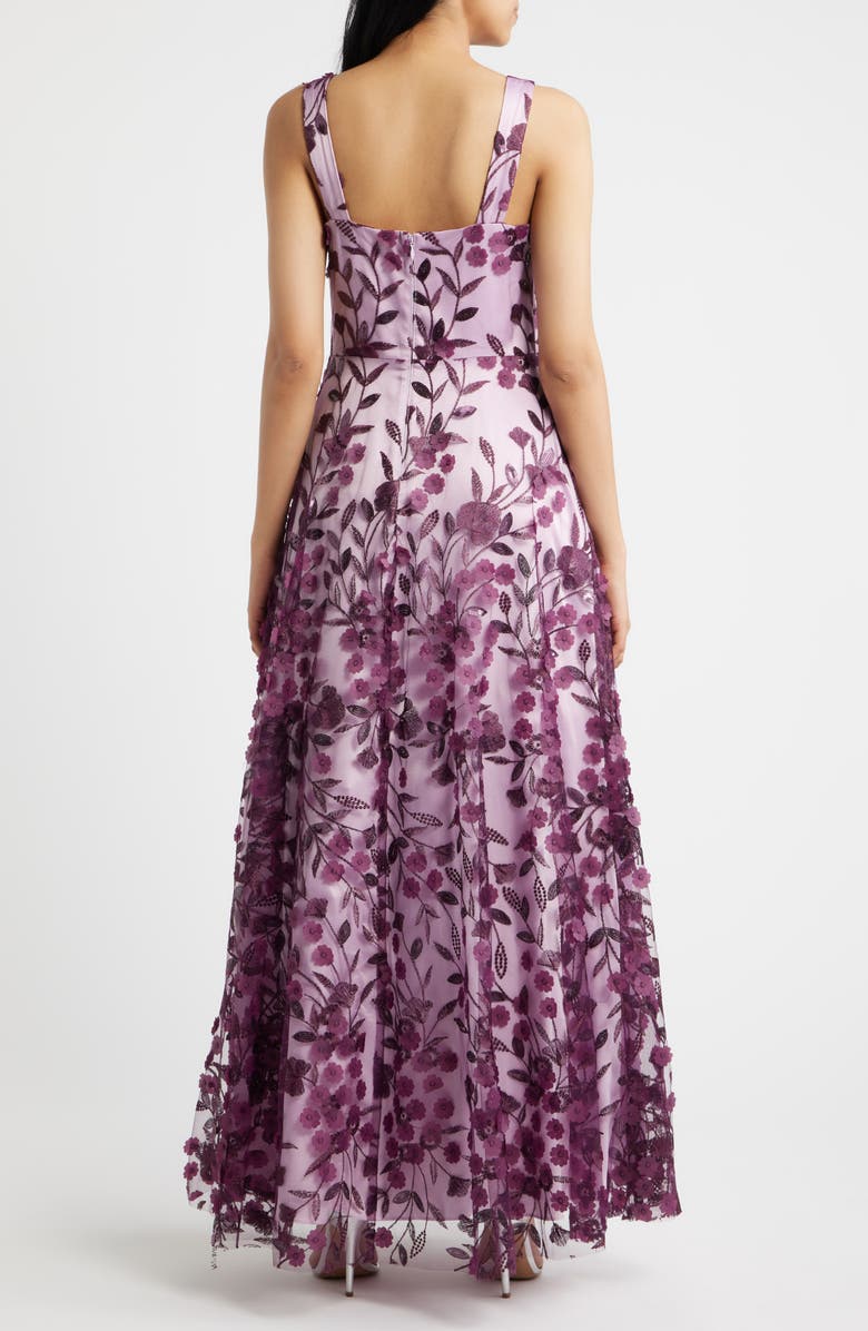 Eliza J Floral Appliqué Sleeveless Gown, Alternate, color, Plum Combo