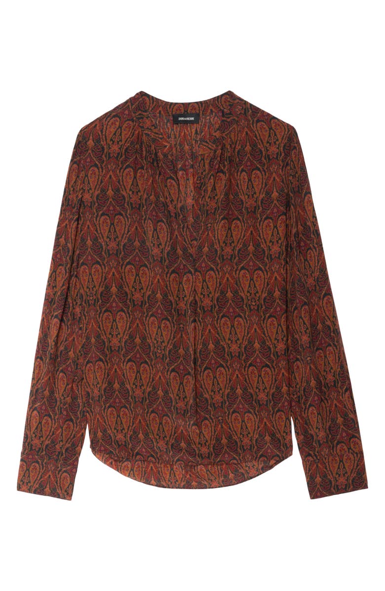 Zadig & Voltaire Tinko Paisley Print Long Sleeve Shirt, Alternate, color, Brown/ Black