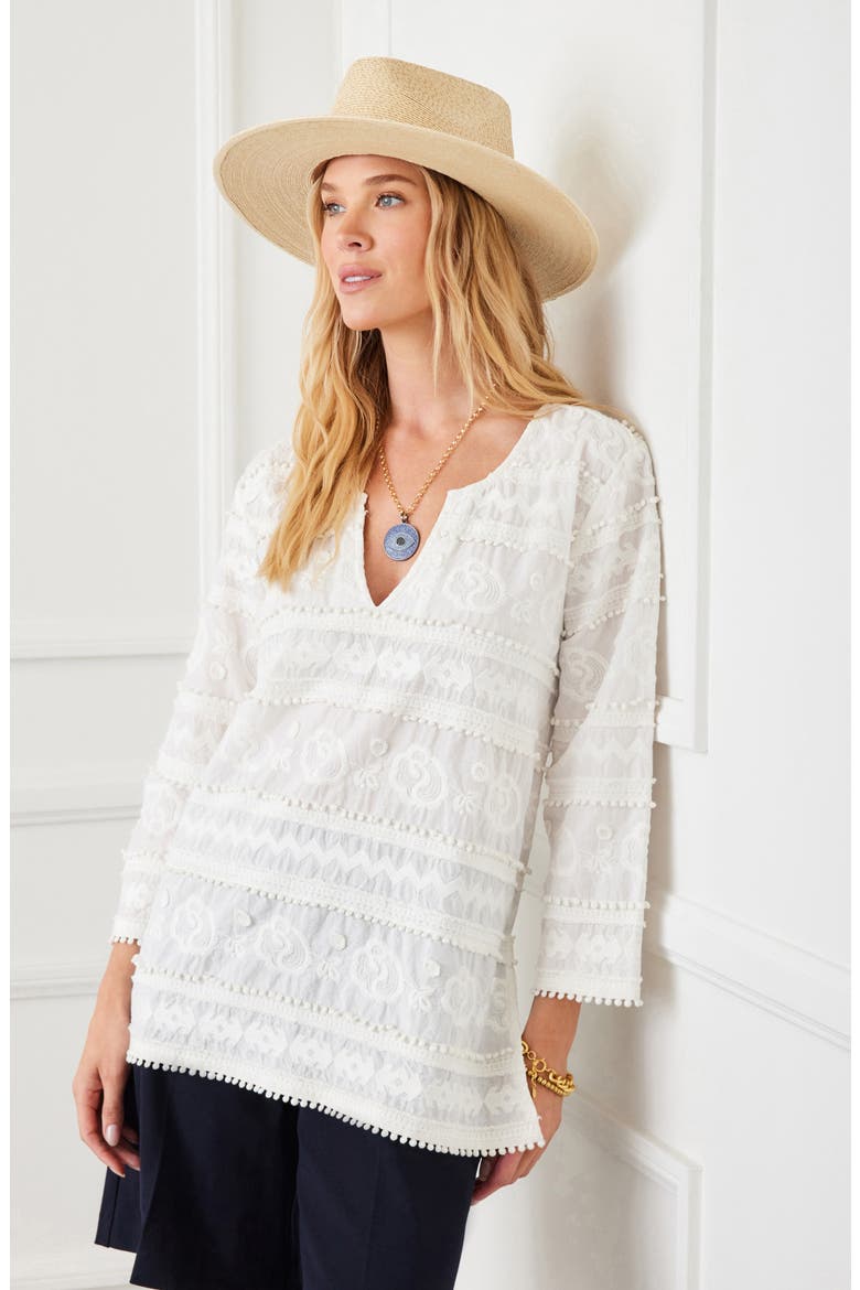 Embroidered Tunic Top, Alternate, color, OFF WHITE