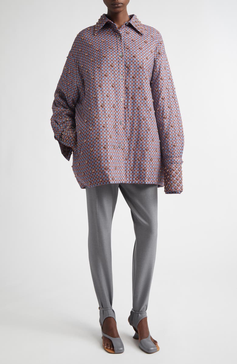 Dries Van Noten Cartan Crystal Embellished Oversize Shirt, Alternate, color, Blue