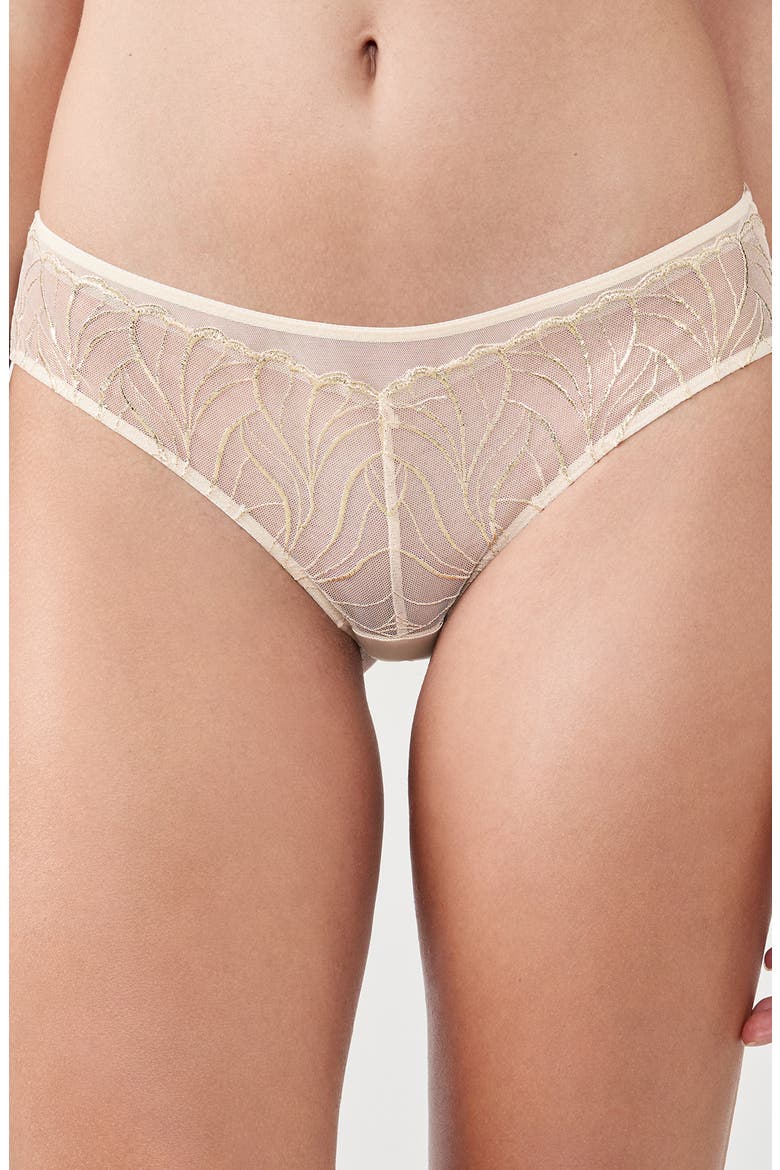 Envolee Lace & Satin Hipster Panties, Main, color, BEIGE/ GOLD