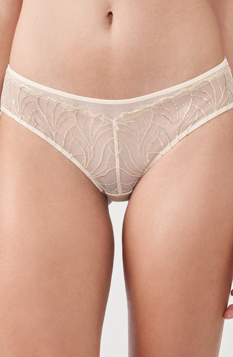 Etam Envolee Lace & Satin Hipster Panties, Main, color, Beige/ Gold
