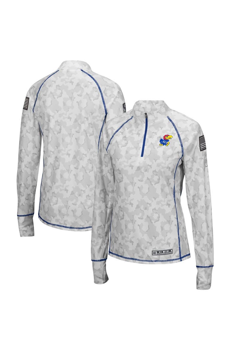 Women's Colosseum Camo Kansas Jayhawks OHT Military Appreciation Officer Arctic Lightweight Quarter-Zip Top, Alternate, color, Camo