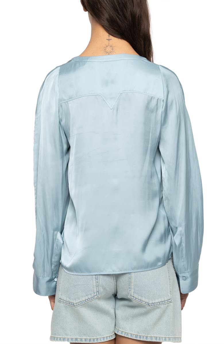 Zadig & Voltaire Torny Satin Split Neck Top, Alternate, color, Sky