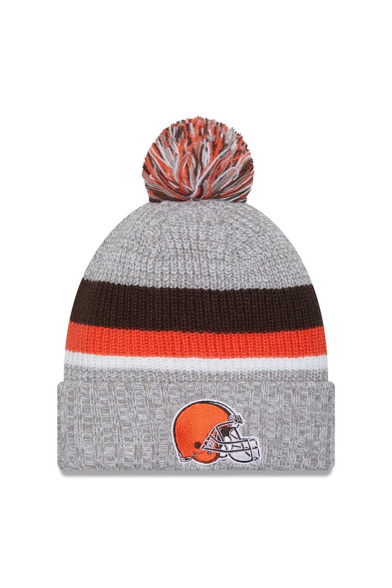 Men's New Era Heather Gray Cleveland Browns Cuffed Knit Hat with Pom, Main, color, Heather Gray