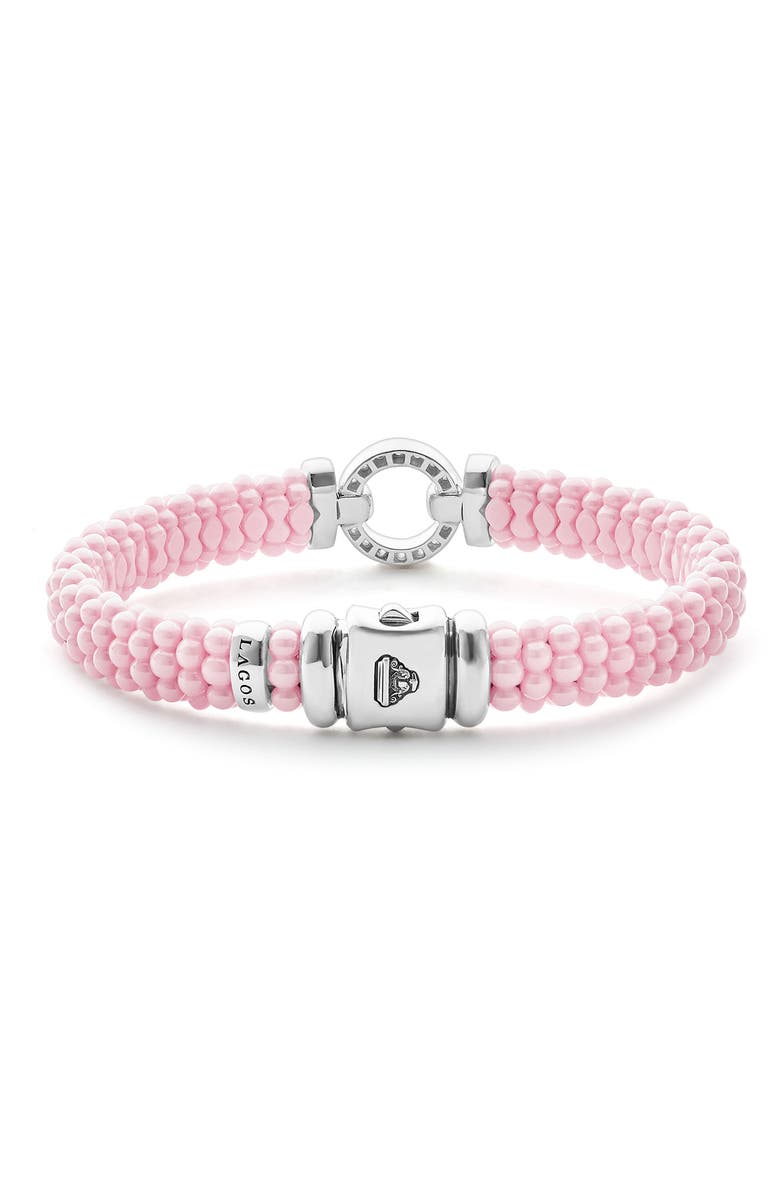 LAGOS Pink Caviar Ceramic Bead Pavé Diamond Bracelet, Alternate, color, Pink