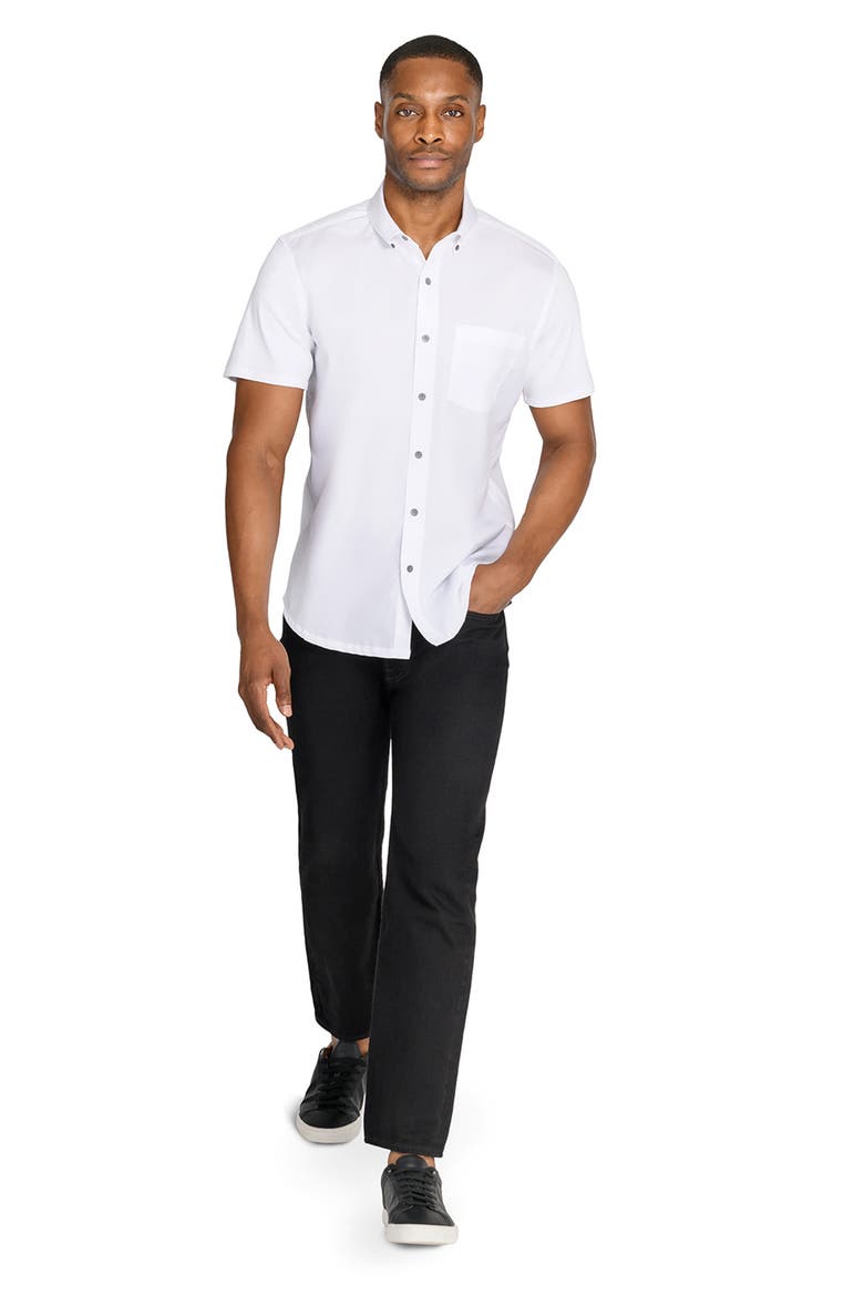 Hudson Reworked Slim Fit Solid Short Sleeve Cotton Button-Up Shirt, Alternate, color, WHITE