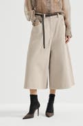 Brunello Cucinelli Dyed denim wide cropped trousers with monili