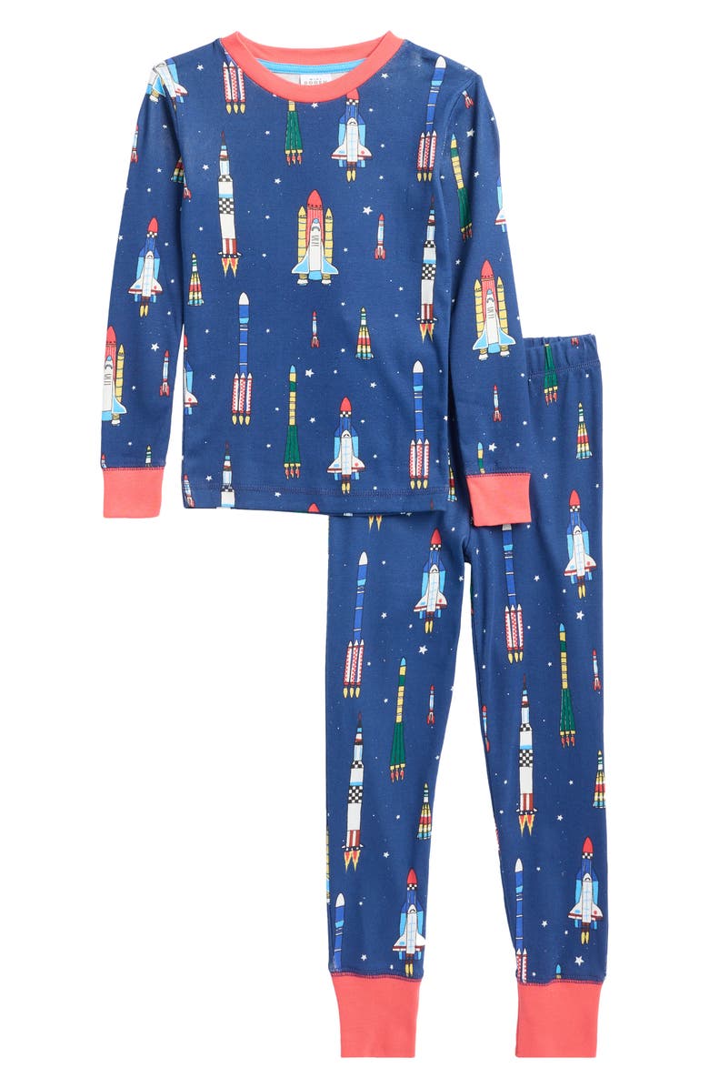 Mini Boden Kids' Rocket Glow in the Dark Fitted Two-Piece Pajamas, Main, color, 