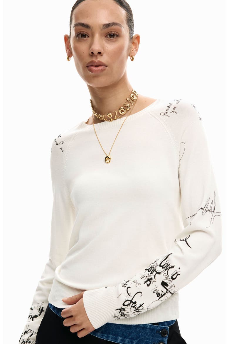 Fine Gauge Graphic Sweater, Alternate, color, IVORY