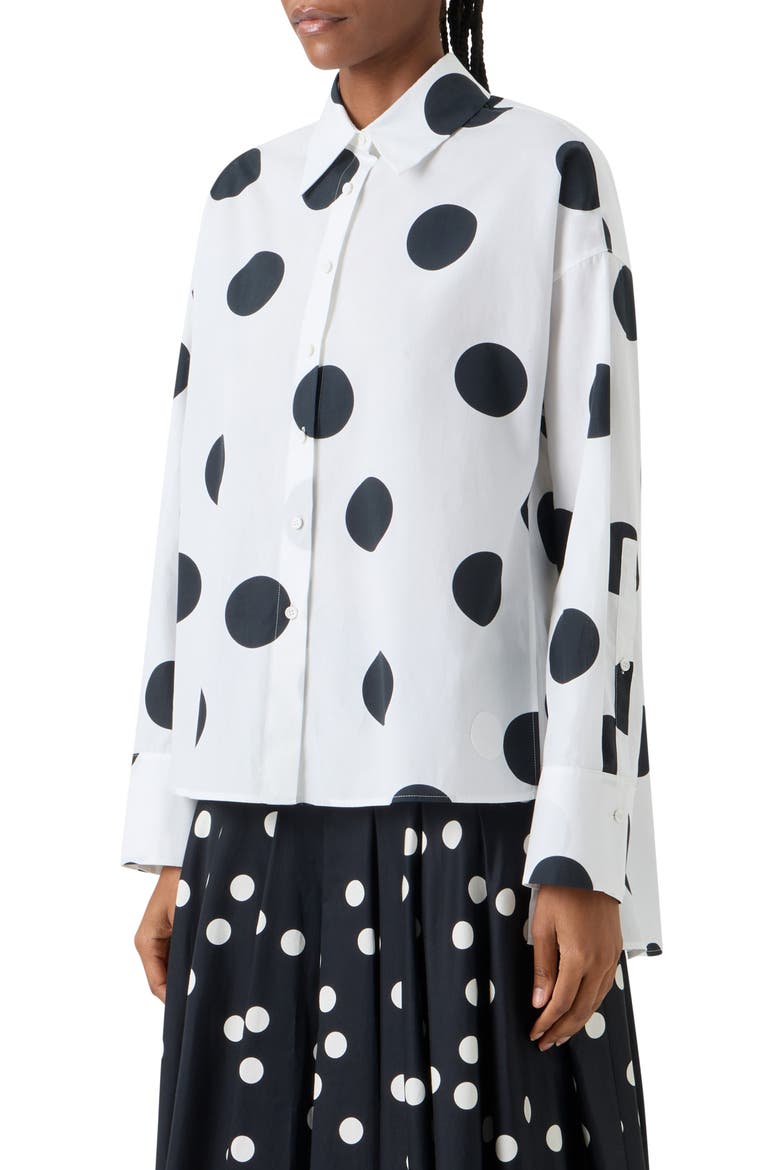 X-Large Polka Dot Oversize Cotton Poplin High-Low Button-Up Shirt, Alternate, color, CREAM-BLACK