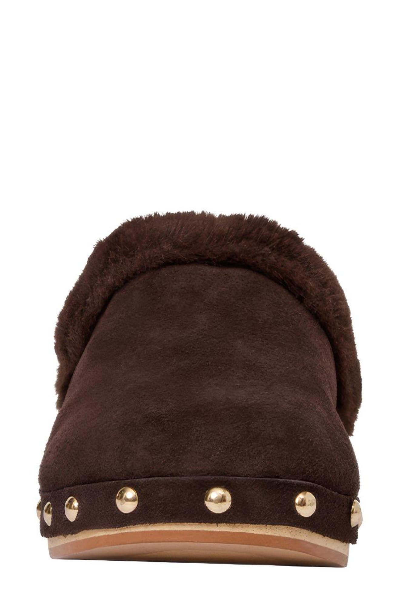 Jocelyn Leather Clog, Alternate, color, DARK BROWN/ FAUX FUR