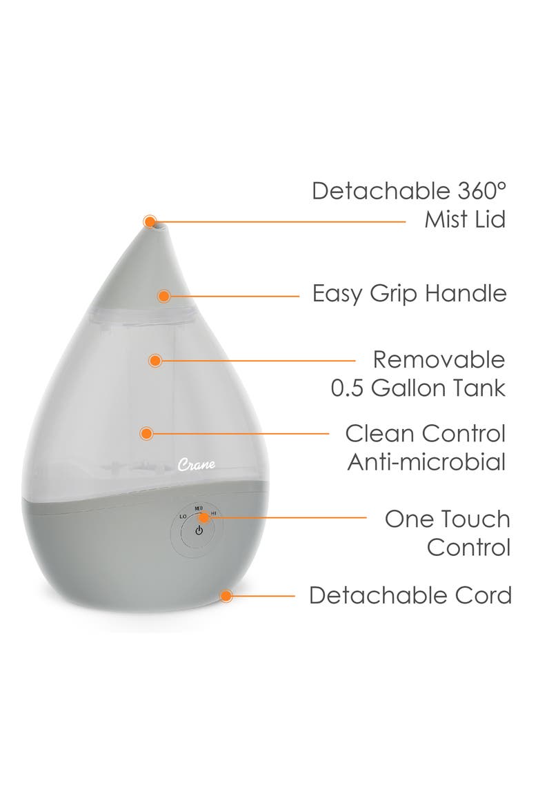 Droplet 1/2-Gallon Cool Mist Humidifier, Alternate, color, GREY