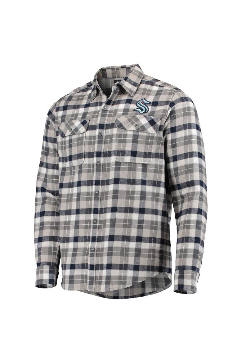 Men's Antigua Deep Sea Blue/Gray Seattle Kraken Ease Plaid Button-Up Long Sleeve Shirt, Alternate, color, Navy