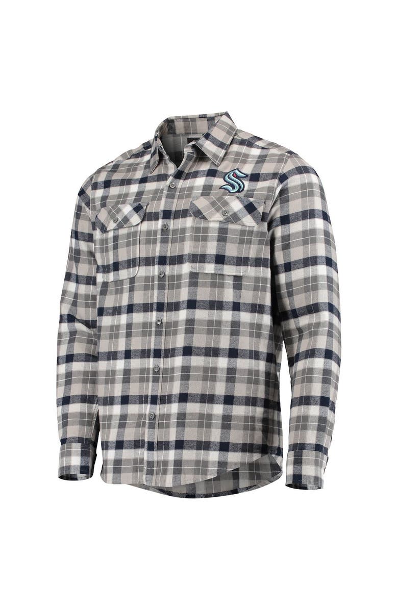 ANTIGUA Men's Antigua Deep Sea Blue/Gray Seattle Kraken Ease Plaid Button-Up Long Sleeve Shirt, Alternate, color, Navy