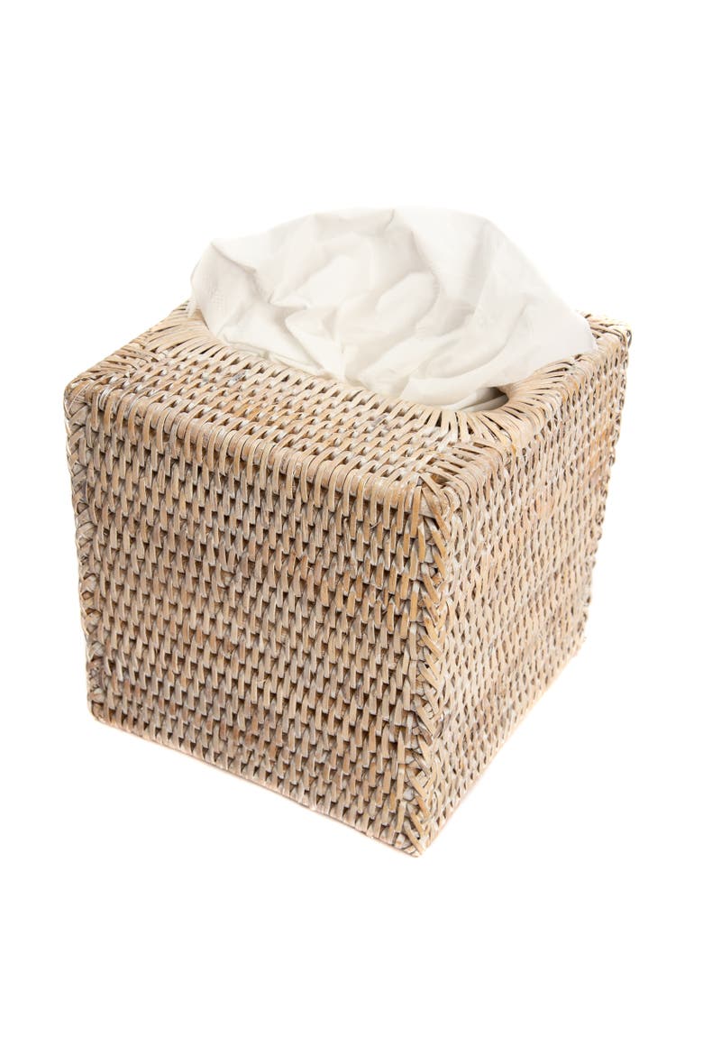 Artifacts Rattan Column Tissue Box Cover, Main, color, White Wash